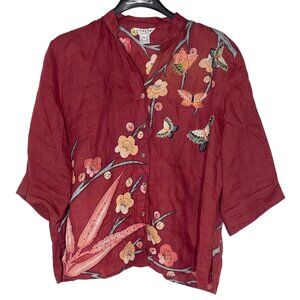 Citron Santa Monica Floral Butterfly Embroidered Top Sz 1X Asian Inspired
